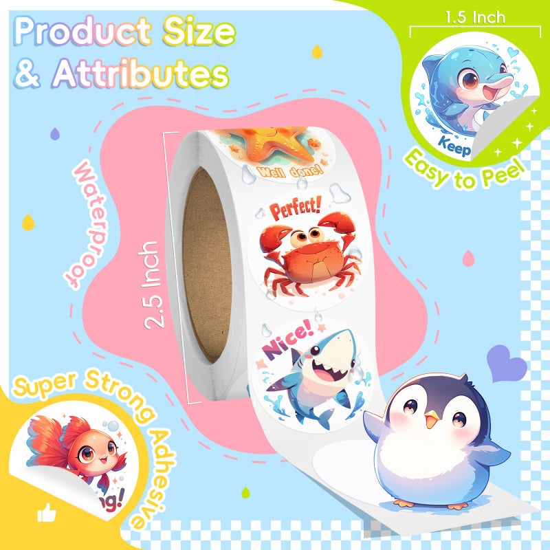 JIXZEN 1.5 Inch Animal Stickers for Kids, 3 Rolls 1500 PCS Cute Stickers for Toddlers 2-4 Years, 24 Designs Farm/Ocean/Wild Motivational Sticker for Potty Training Rewards, Classroom Teacher Supplies - Image 4